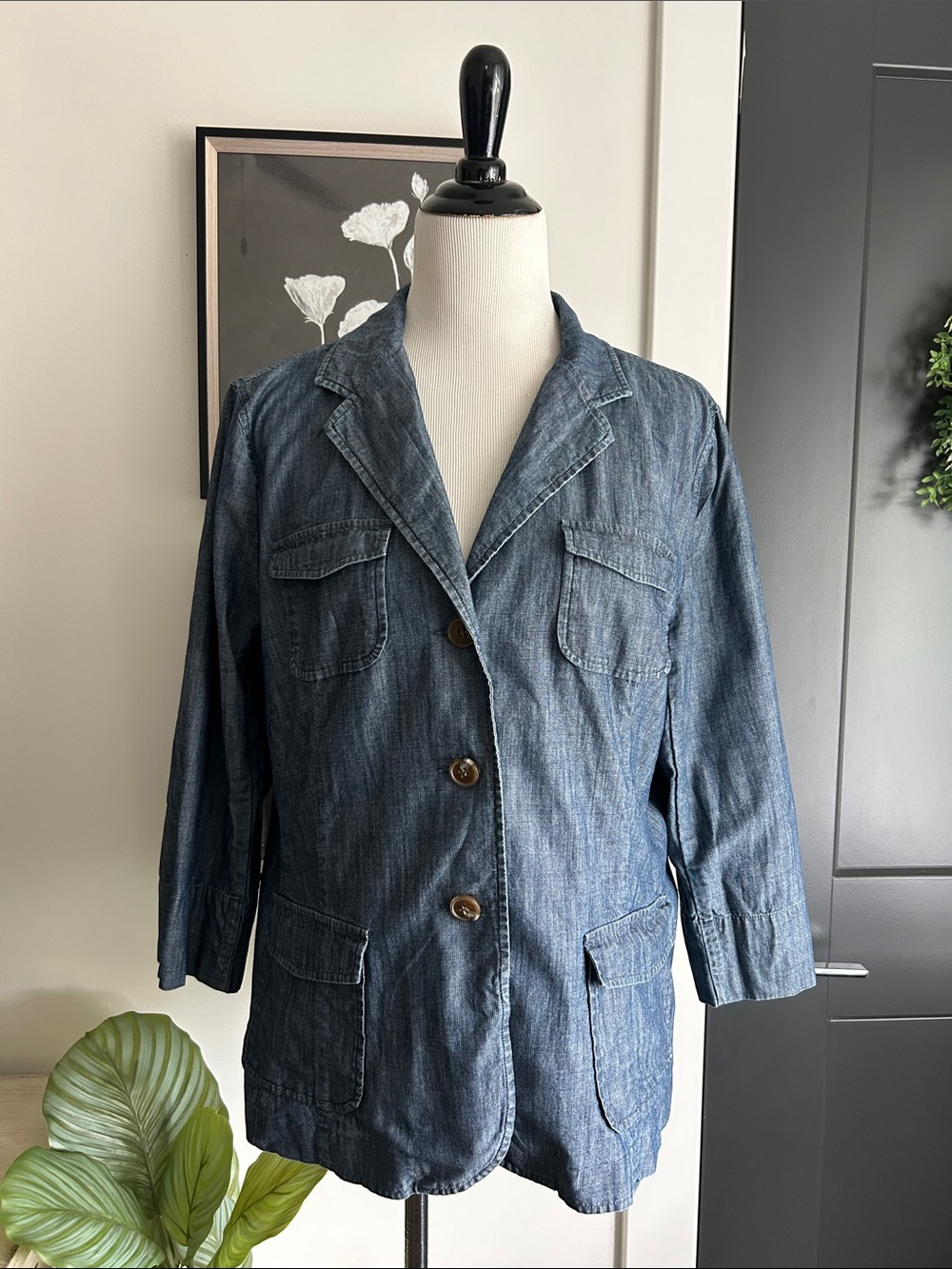 💙 💯 cotton lightweight Denim Utility Blazer Jacket - Blue